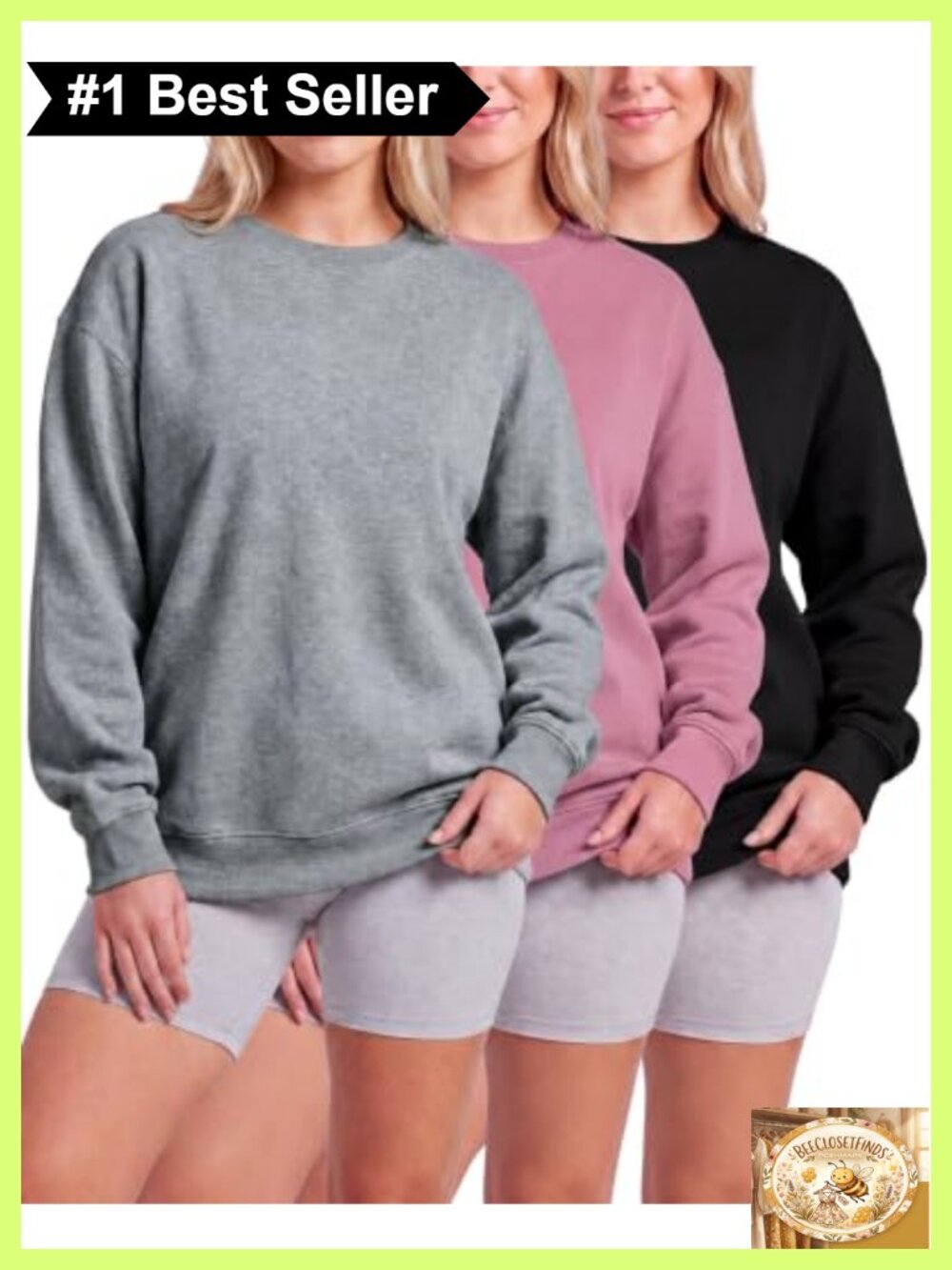 Womens Oversized Fleece Crewneck Sweatshirt Pullover 3 Pack